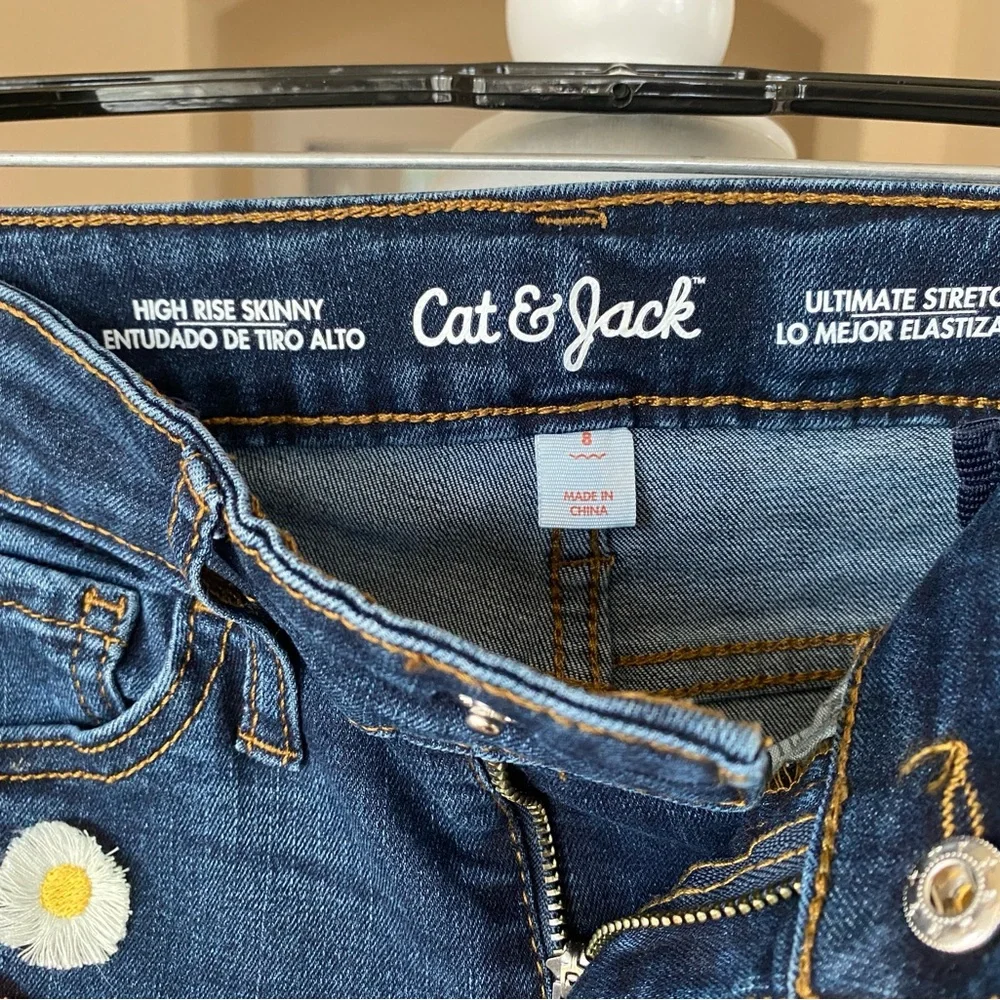 Cat & Jack Girls Embroidered Flower High Rise Skinny Ultimate Stretch Blue Jeans